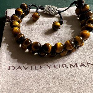 David Yurman Spiritual Beads Two Row Woven Bracelet Sterling Silver w/Tigers Eye